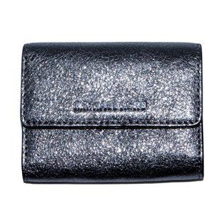 MICHAEL KORS Jet Travel Card Case Wallet MK Metallic Silver Pebble Leather NWOT